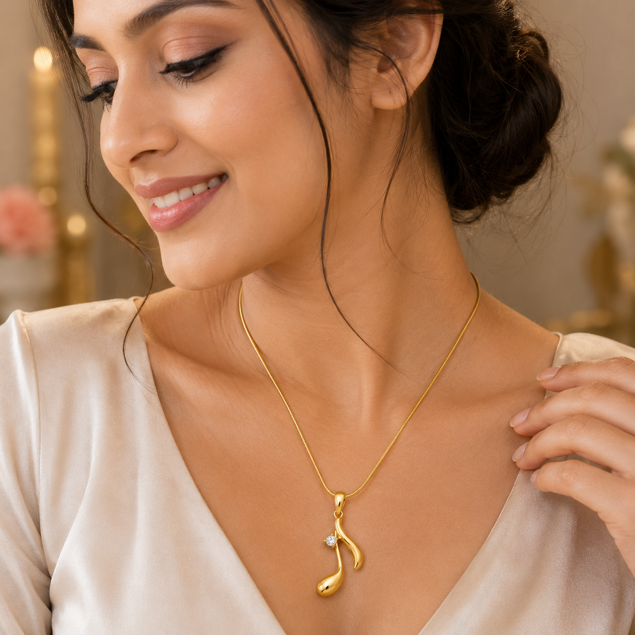 Golden Leaf Crystal Pendant Necklace